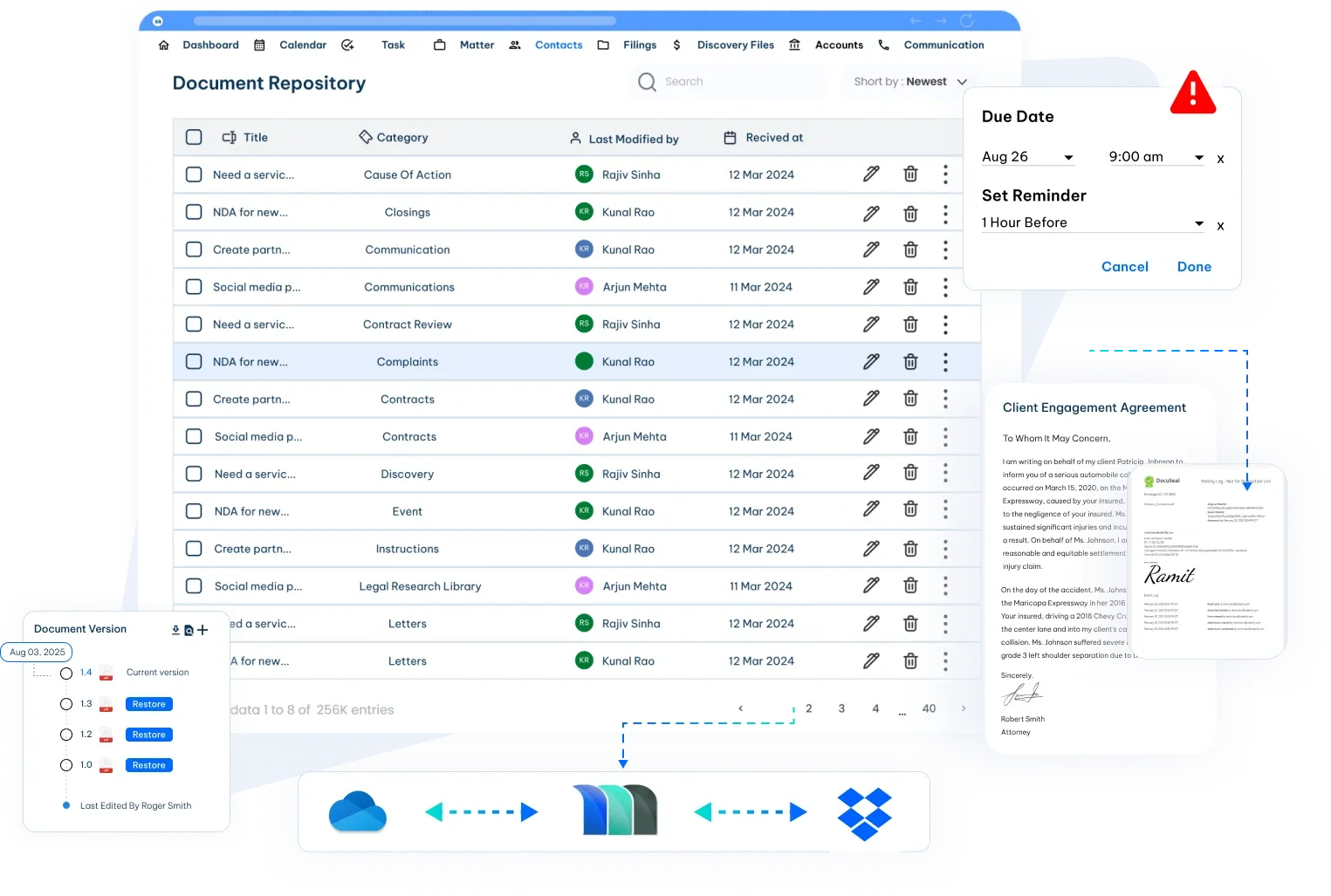 Legal Document Management Workflow Automation Dashboard