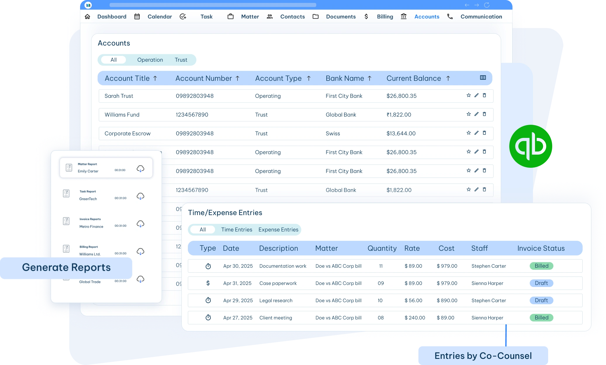 e-billing and legal accounting software dashboard