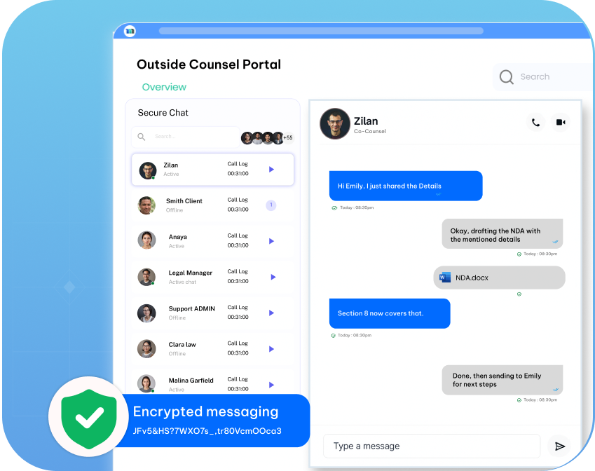 Outside counsel portal with secure messaging and billing