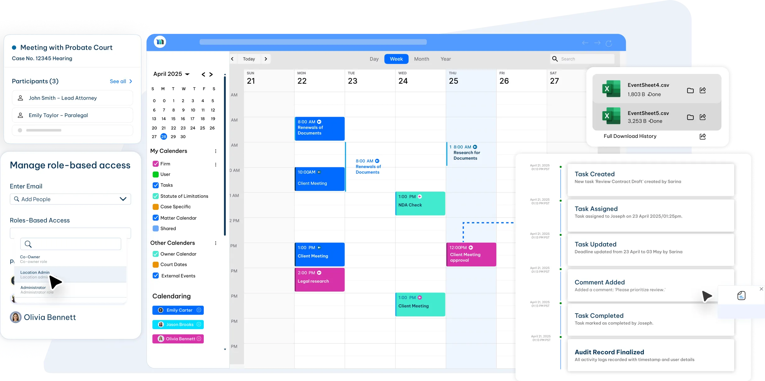 Legal Calendaring Software Dashboard