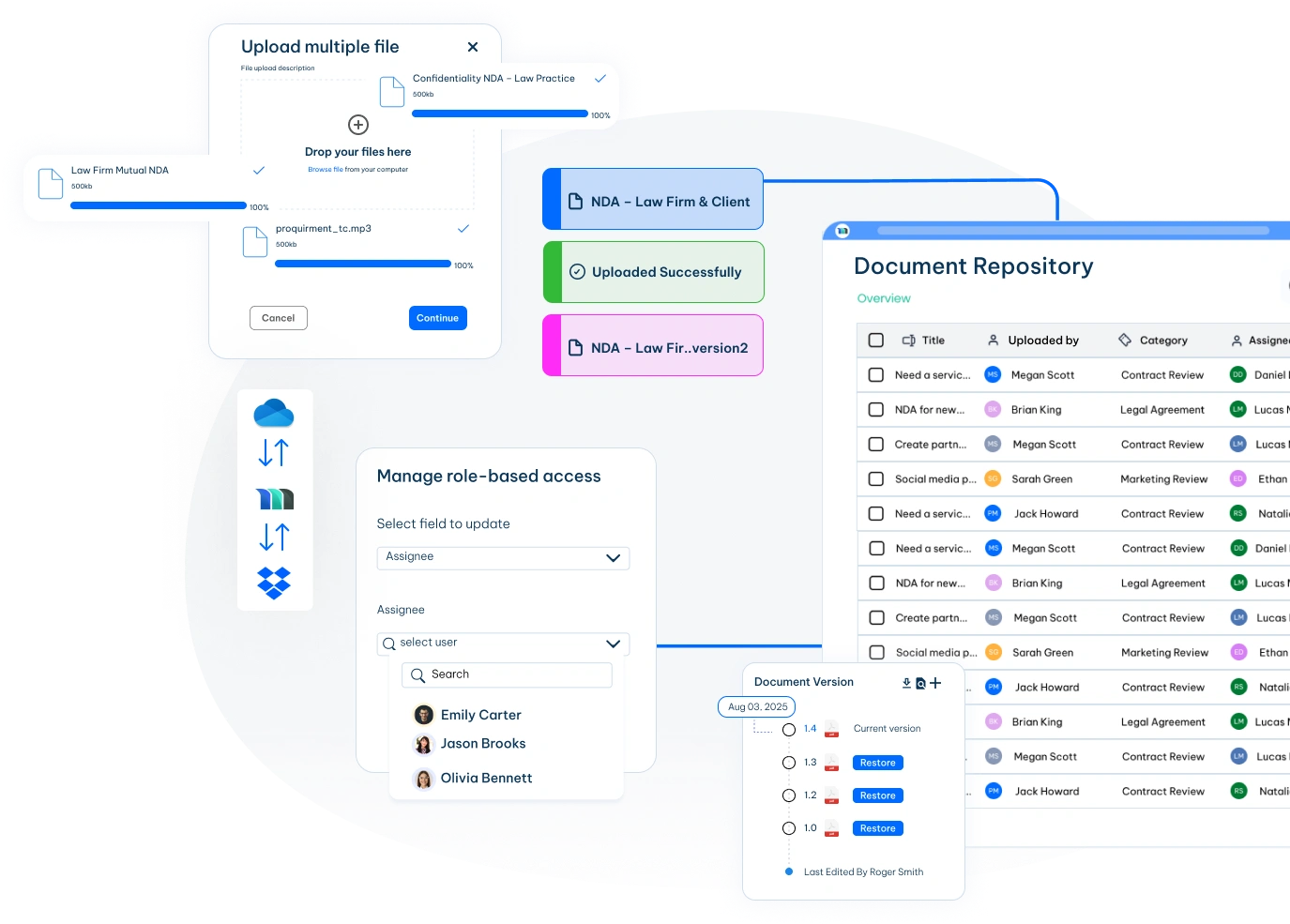 Legal document automation with version control and role-based access management legal document automation software dashboard