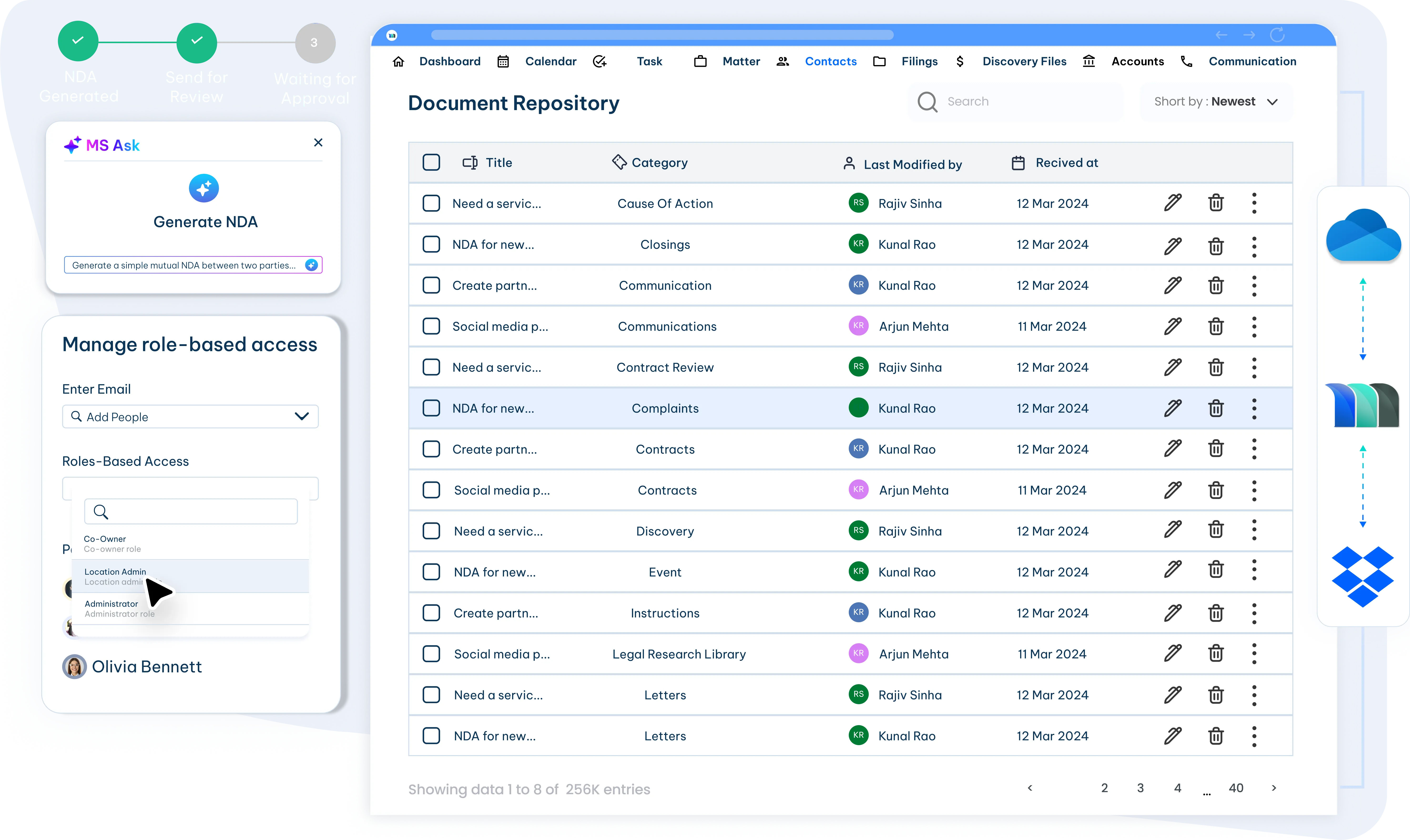 legal document management software dashboard