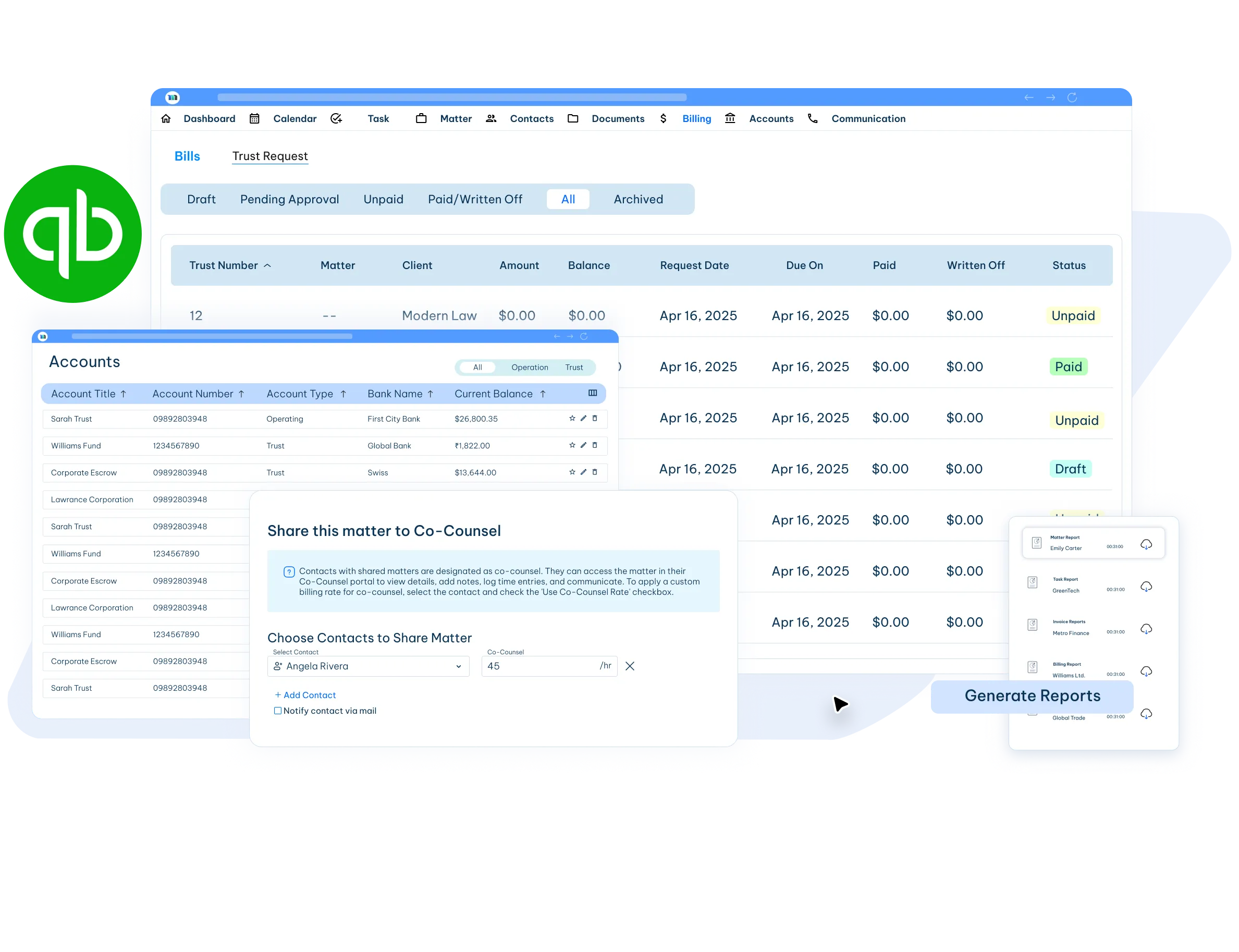 legal e-billing and invoicing software dashboard