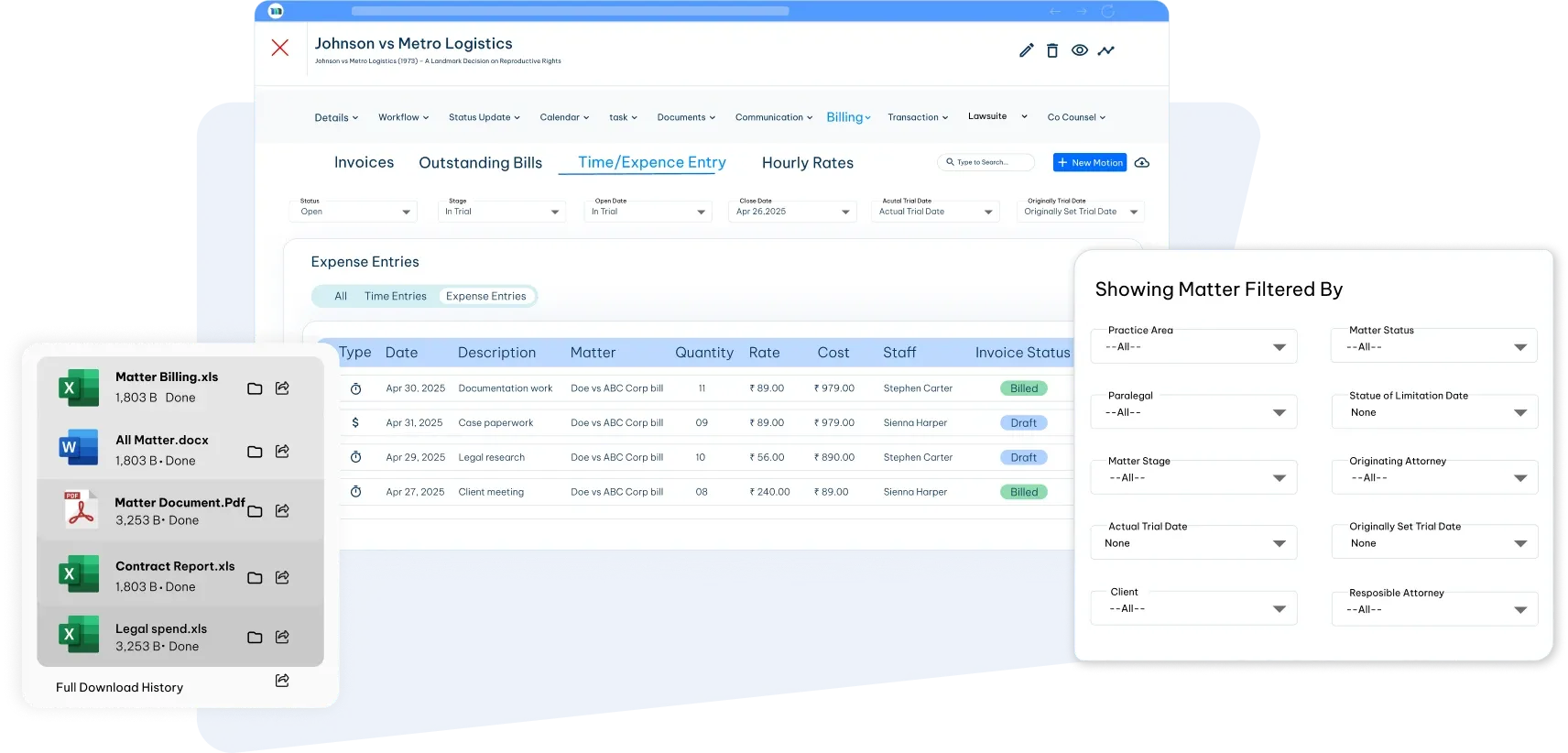 legal reporting software interface