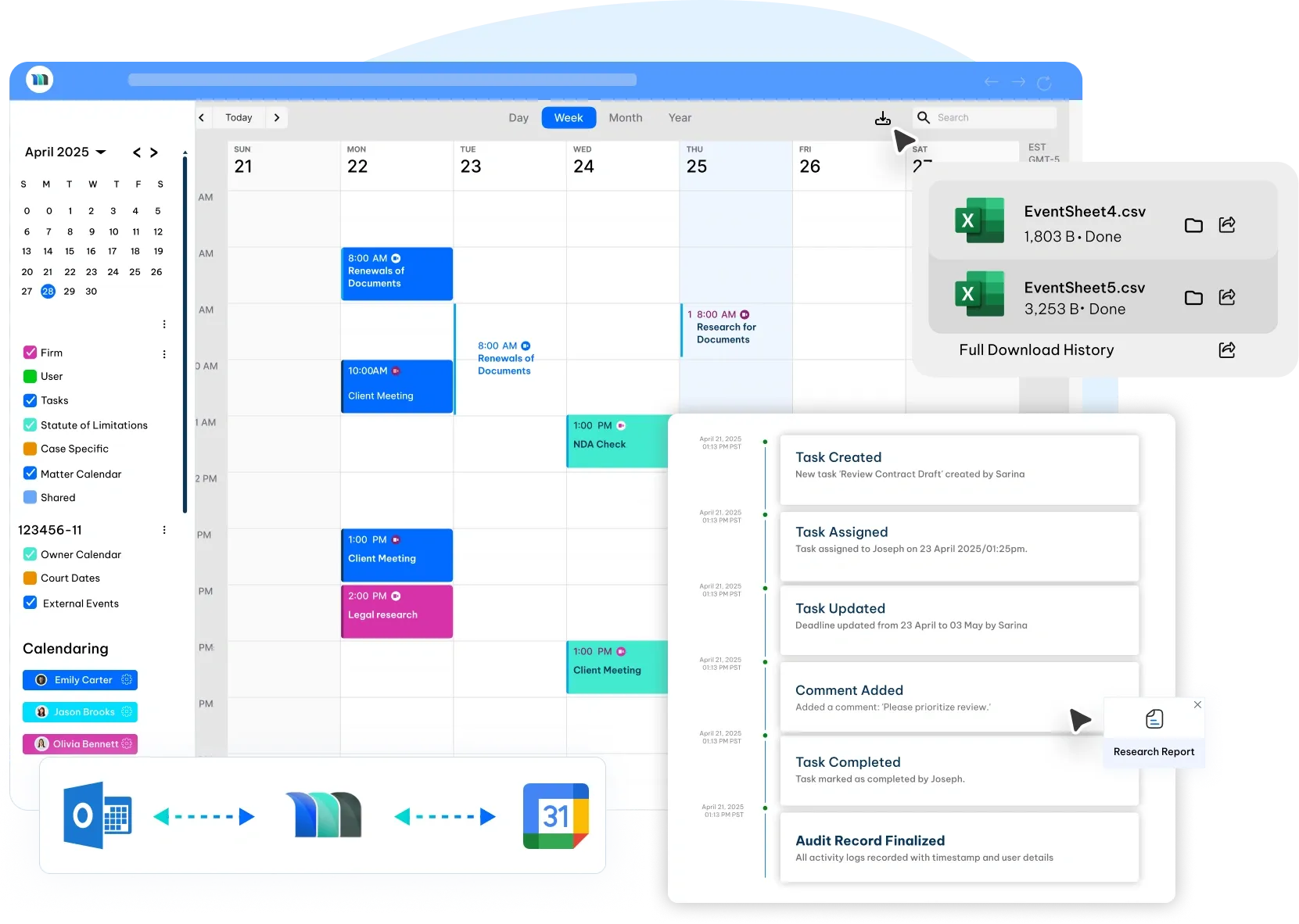 legal scheduling software user interface